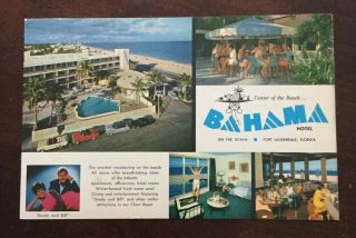 Vintage 1960’s Bahama Hotel Fort Lauderdale Florida Postcard 8 1/2” 5 1/2”