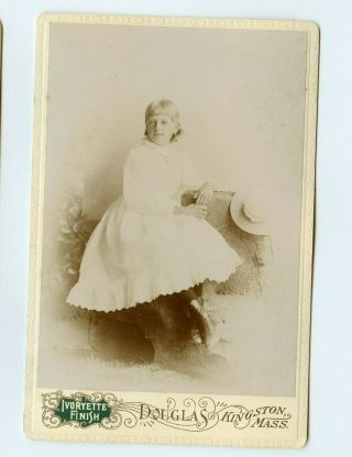 Vintage Cabinet Card Young Girl In White Alice Nichols Of Kingston Mass Age 10