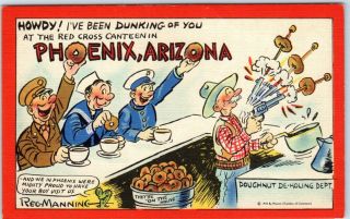 1943 Reg Manning Artist - Signed Postcard Phoenix Arizona Red Cross Canteen