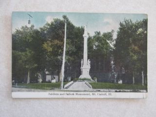 A474 Vintage Postcard Soldiers & Sailors Monument Mt Carroll Il Illinois