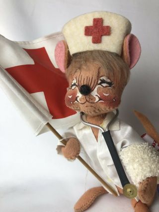Vintage Annalee Doll Red Cross Nurse Mouse W/stethoscope,  Flag