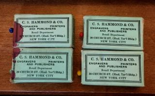 Vintage Office Hammond Map Tacks 4 Boxes Blue Red Yellow Green Ball Head 1940 