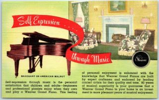 Vintage Advertising Postcard Weaver Grand Piano York Pa Curteich Linen 1950
