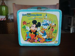 1976 Walt Disney World Aladdin Metal Lunchbox Vintage Mickey Mouse Donald Duck