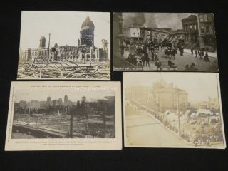 4 X Rare B&w Photos & Postcards San Francisco Earthquake & Fire 1906
