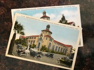 2 Vintage Postcards Headquarters " Automobile Club Of Southern Calif " 19209 