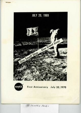 Vintage 1970 Nasa Apollo 11 " First Anniversary " Official Press Kit