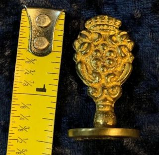 Vintage 1.  5” Brass Fleur De Lis Sealing Wax Stamp Seal 1/2” Design