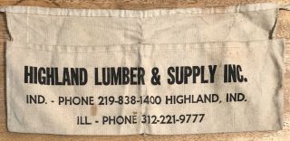 Vintage Highland Lumber & Supply Inc.  Nail Apron - Cloth - Advertising