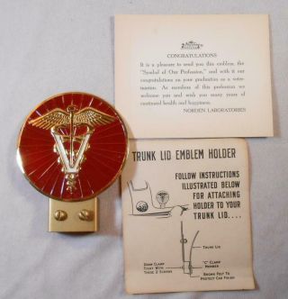 Vintage Veterinarian License Plate Attachment Trunk Lid Emblem Norden Labs