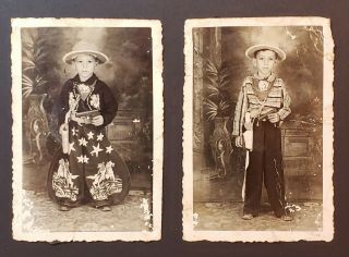 Vintage Photograph (2) / Cowboy Costume Children / Puerto Rico / 1940 