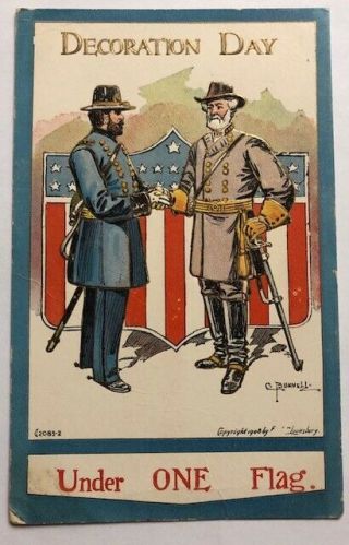 1908 Decoration Day Postcard - Civil War Generals Grant & Lee - " Under One Flag "