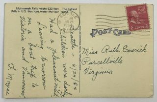 Multnomah Falls Bridge Columbia River Highway Oregon OR Vintage Linen Postcard 2