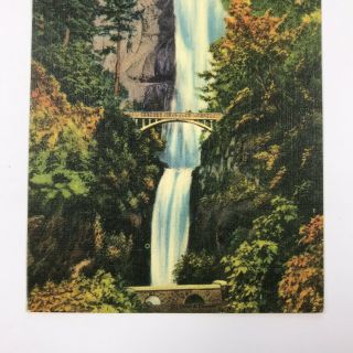 Multnomah Falls Bridge Columbia River Highway Oregon OR Vintage Linen Postcard 4