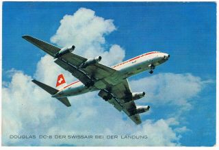 Postcard Swissair Douglas Dc - 8 Aviation Airport Airways