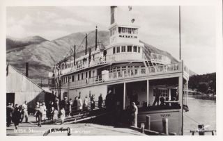 Boarding W.  P.  & Y.  R.  Paddle Steamer Tutshi Carcross Yukon 1950s Dedman Rppc