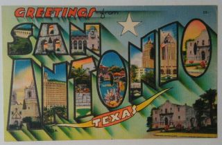 Vintage Large Letter Linen Postcard Greetings From San Antonio Texas