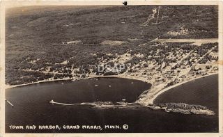 C92/ Grand Marais Minnesota Mn Real Photo Rppc Postcard Town Harbor Birdseye 