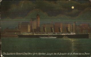 Cunard Line Steamship Lusitania York City Pre - Sinking Postcard