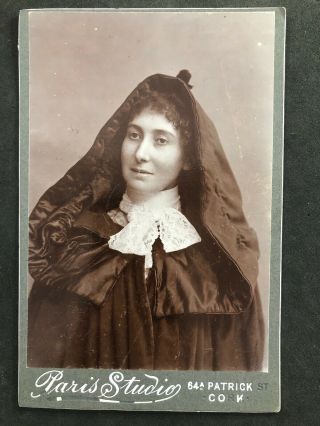 Victorian Cabinet Card: Rare Lady Black Cape Widow? Paris Studio: Cork: 3 Of 3