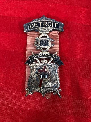 Vintage Detroit Knights Of The Templar Commandery Masonic Medal Badge Sterling