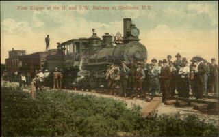 Shelburne Nova Scotia Ns H&sw Railway Rr Train First Engine C1905 Postcard