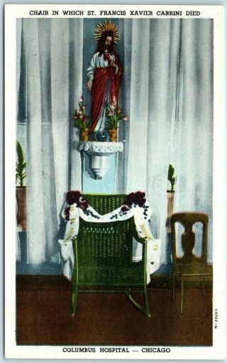 1940s Chicago Linen Postcard Columbus Hospital St.  Francis Xavier Cabrini Chair