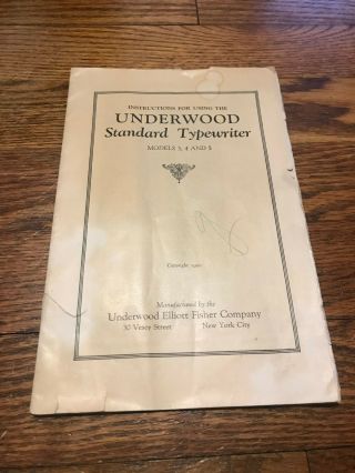 Underwood Standard Typewriter Instructions - - In Okay Shape
