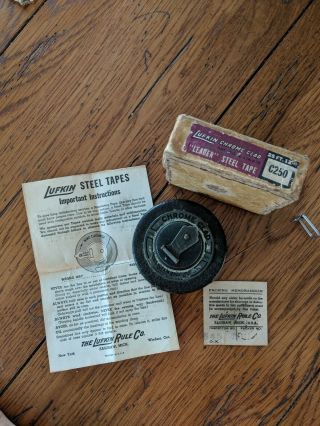 Vintage Lufkin Chrome Clad Steel Tape Measure 25 Ft W/ Box & Instructions