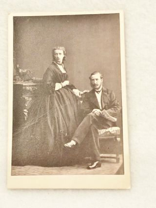 Vintage Cdv Photo - Couple - Man Sitting Woman Standing - C.  Silvy