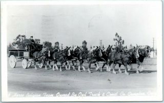 Compton,  California Rppc Real Photo Postcard 8 - Horse Team Owl Truck & Const.  Co.