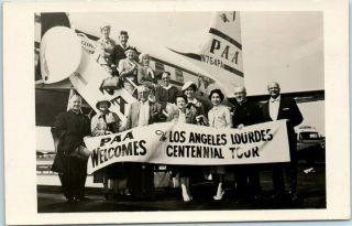 1958 Rppc Real Photo Postcard Pan - Am Plane " Los Angeles Lourdes Centennial Tour "