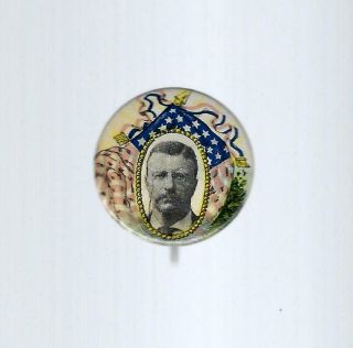 1904 Teddy Roosevelt R/w/b Flag Design Picture Campaign Button