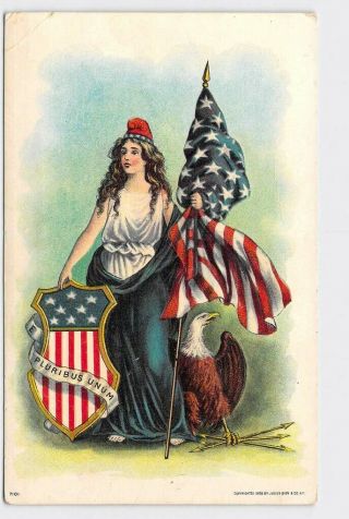 Ppc Postcard Patriotic American Flag Lady Liberty Eagle Shield Julius Bien
