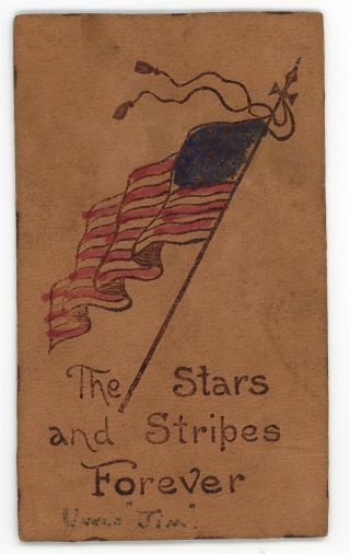 The Stars And Stripes Forever Us American Flag Vintage Leather Postcard