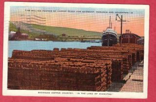 Houghton Hancock Michigan Copper Country Ingots Keweenaw Postcard Pm 1933 5 Mill