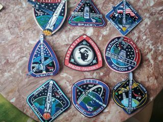 Spacex Complete 9 Mission Patch Set Falcon - 9 And Dragon