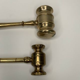 Two Vintage Solid Brass Gavel Judge Hammer Paperweights.  7” And 5.  5” 2