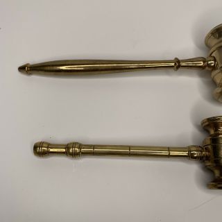 Two Vintage Solid Brass Gavel Judge Hammer Paperweights.  7” And 5.  5” 3