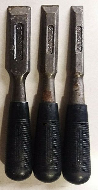 Vintage Stanley Tool 3 Piece Wood Chisel Set 1 ",  3/4 ",  & 1/2 "