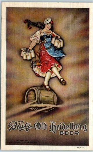 Vintage Advertising Postcard Blatz Old Heidelberg Beer Brewing Linen C1940s