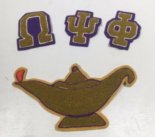 Omega Psi Phi Fraternity: Vintage 80’s Hand Made Chenille Lamp & Letter Patches