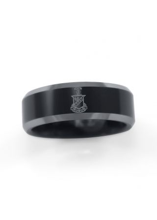Kappa Sigma Fraternity Black Tungsten Ring With Crest & Letters