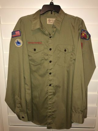 Vtg Boy Scouts Of America Adult Men’s Uniform Shirt Olive Green Long Sleeve Xl