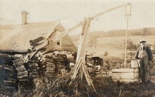 Greensboro,  Vt Rppc Man Using A Well Sweep To Get A Pail Of Water 1910