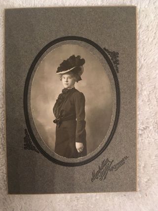 Antique 1890s 1900 Cabinet Card Blonde Girl Large Hat Feathers Boston
