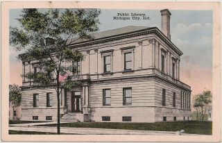 Public Library In Michigan City In Postcard