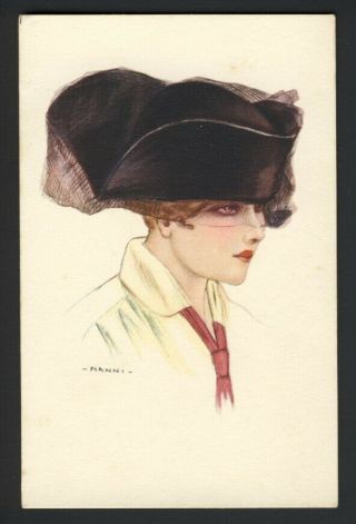 Nanni A/s Art Deco Woman Wearing Veiled Colonial Hat,  Red Tie