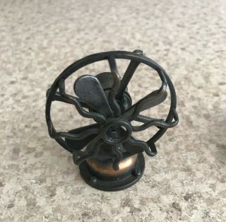 Miniature Vintage Die - Cast Metal Bronze Pencil Sharpener Tabletop Fan Movable