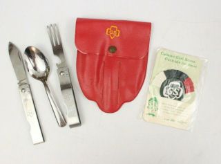 Vintage Girl Scout Utensil Set Knife Fork Spoon Pouch Camp Bonus Patch